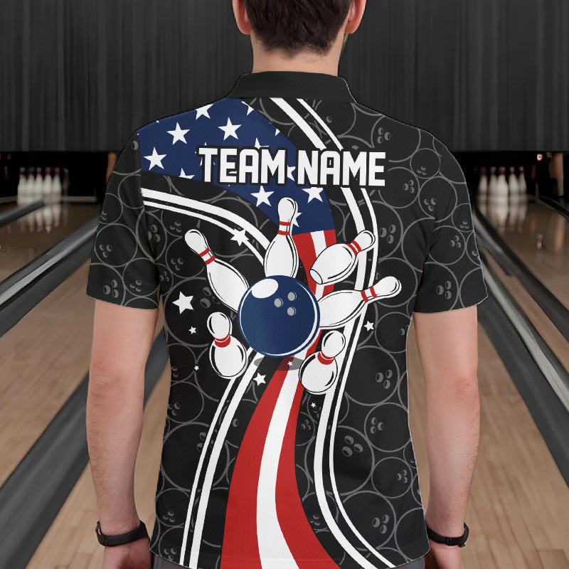 Black camo Retro bowling shirts for Men Custom American flag patriotic team bowling jerseys NQS11431