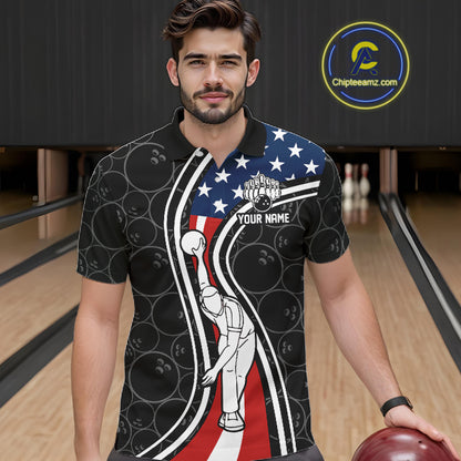 Black camo Retro bowling shirts for Men Custom American flag patriotic team bowling jerseys NQS11431
