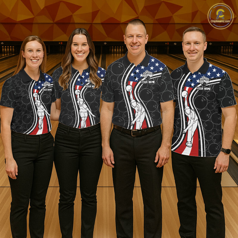 Black camo Retro bowling shirts for Men Custom American flag patriotic team bowling jerseys NQS11431