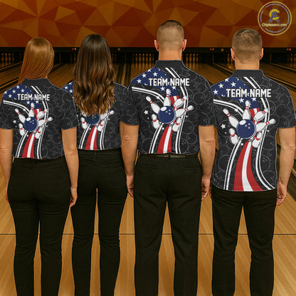 Black camo Retro bowling shirts for Men Custom American flag patriotic team bowling jerseys NQS11431