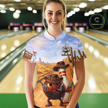 Load image into Gallery viewer, Funny desert Bowling Cowboy gun Bowling Polo, 1/4 zip shirts for Women Custom bowling team jerseys NQS11434