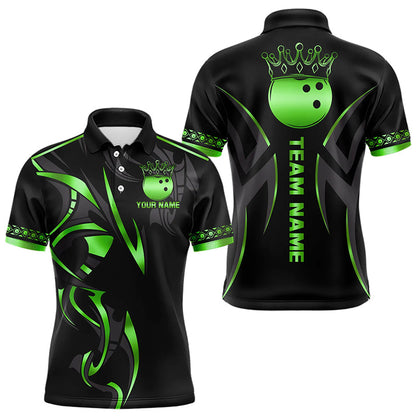 Black and Green crown Bowling ball Polo, Quarter Zip Shirts for Men Custom Bowling Team jerseys NQS9502