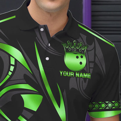 Black and Green crown Bowling ball Polo, Quarter Zip Shirts for Men Custom Bowling Team jerseys NQS9502
