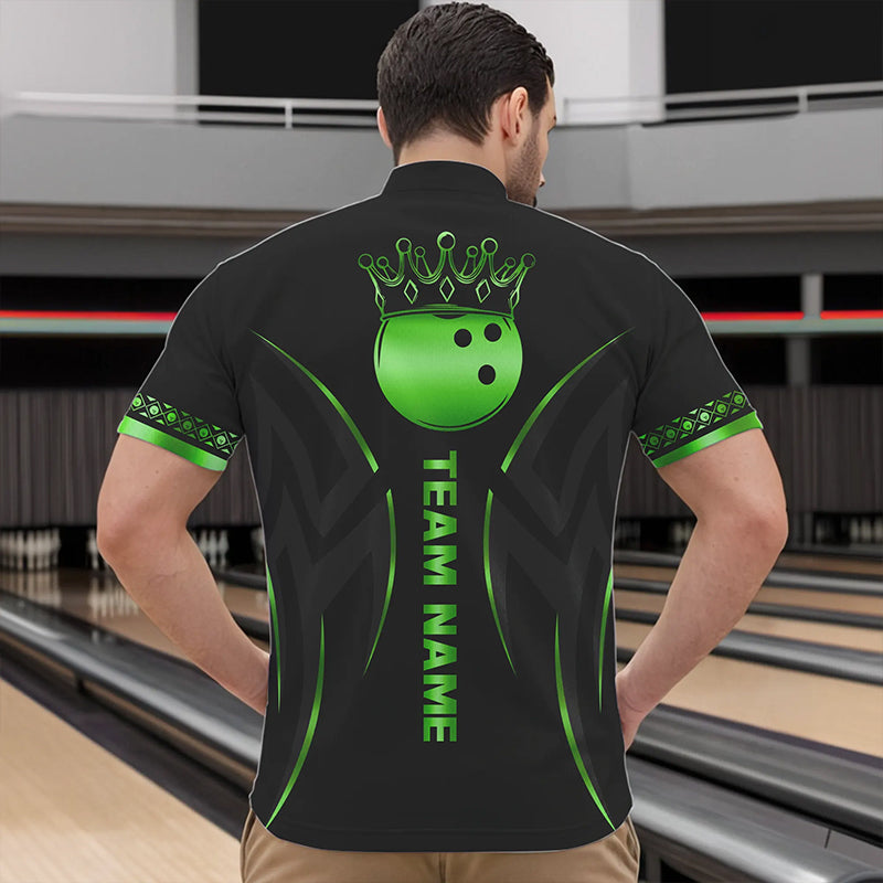 Black and Green crown Bowling ball Polo, Quarter Zip Shirts for Men Custom Bowling Team jerseys NQS9502