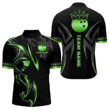 Load image into Gallery viewer, Black and Green crown Bowling ball Polo, Quarter Zip Shirts for Men Custom Bowling Team jerseys NQS9502