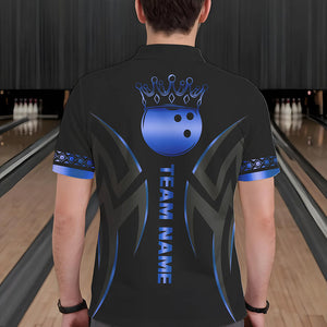 Black and Blue crown Bowling ball Polo, Quarter Zip Shirts for Men Custom Bowling Team jerseys NQS9503