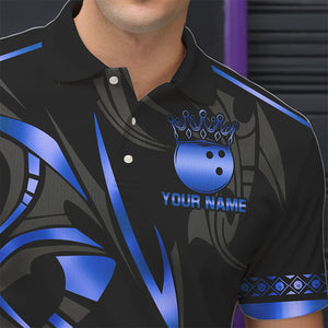 Black and Blue crown Bowling ball Polo, Quarter Zip Shirts for Men Custom Bowling Team jerseys NQS9503