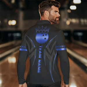 Black and Blue crown Bowling ball Polo, Quarter Zip Shirts for Men Custom Bowling Team jerseys NQS9503