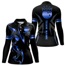 Load image into Gallery viewer, Black and Blue crown Bowling ball Polo, Quarter Zip Shirts for Women Custom Bowling Team jerseys NQS9503