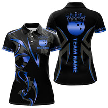 Load image into Gallery viewer, Black and Blue crown Bowling ball Polo, Quarter Zip Shirts for Women Custom Bowling Team jerseys NQS9503