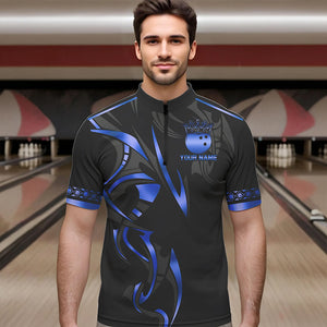 Black and Blue crown Bowling ball Polo, Quarter Zip Shirts for Men Custom Bowling Team jerseys NQS9503