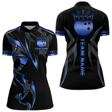 Load image into Gallery viewer, Black and Blue crown Bowling ball Polo, Quarter Zip Shirts for Women Custom Bowling Team jerseys NQS9503