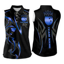 Load image into Gallery viewer, Black and Blue crown Bowling ball Sleeveless Polo Shirt Custom Bowling Team jerseys NQS9503