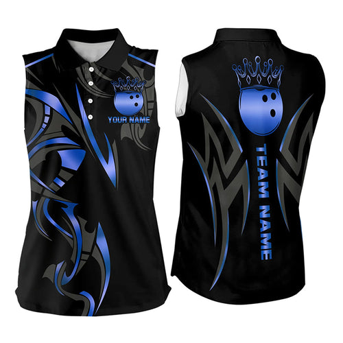 Black and Blue crown Bowling ball Sleeveless Polo Shirt Custom Bowling Team jerseys NQS9503