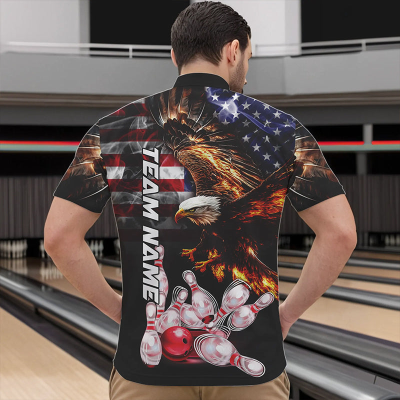 Smoke American Flag Eagle Flame Bowling Shirts for Men Custom patriotic Team Bowling jerseys NQS9504