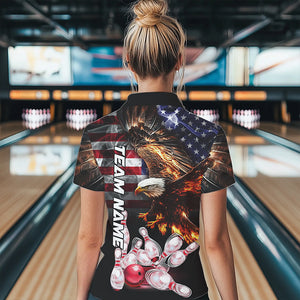 Smoke American Flag Eagle Flame Bowling Shirts for Women Custom patriotic Team Bowling jerseys NQS9504