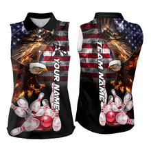 Load image into Gallery viewer, Smoke American Flag Eagle Flame Bowling Sleeveless Polo Shirt Custom patriotic Team Bowling jerseys NQS9504