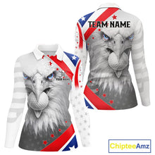 Load image into Gallery viewer, Red, White and Blue US Flag Eagle Golf Polo Shirts For Women Custom Patriotic ladies golf shirts NQS11631