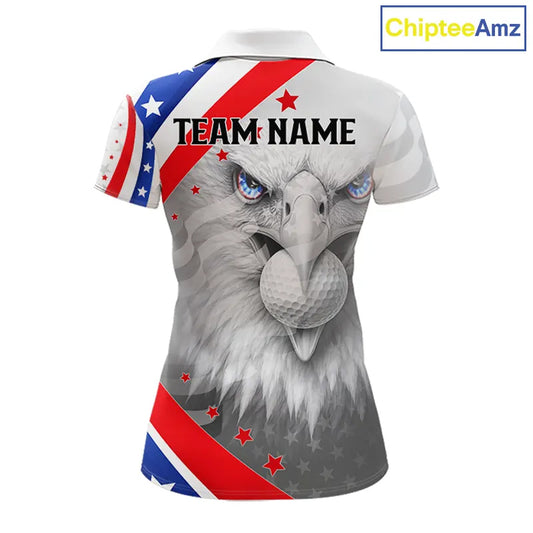 Red, White and Blue US Flag Eagle Golf Polo Shirts For Women Custom Patriotic ladies golf shirts NQS11631