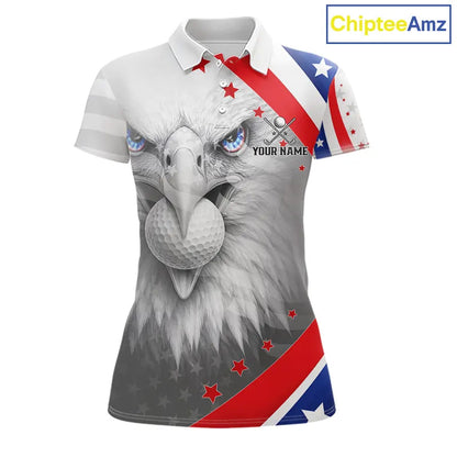Red, White and Blue US Flag Eagle Golf Polo Shirts For Women Custom Patriotic ladies golf shirts NQS11631