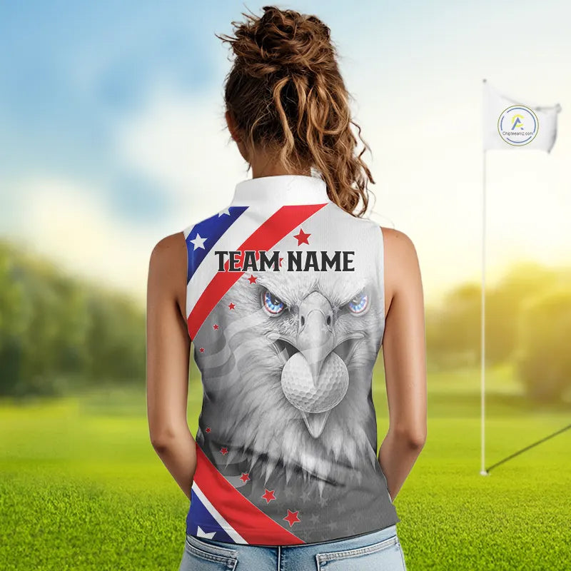 Red, White and Blue US Flag Eagle Sleeveless Golf Shirt For Women Custom Patriotic ladies golf shirts NQS11631