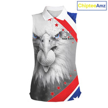 Load image into Gallery viewer, Red, White and Blue US Flag Eagle Sleeveless Golf Shirt For Women Custom Patriotic ladies golf shirts NQS11631