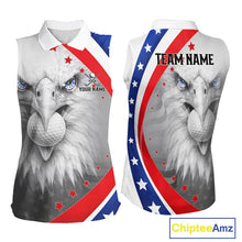 Load image into Gallery viewer, Red, White and Blue US Flag Eagle Sleeveless Golf Shirt For Women Custom Patriotic ladies golf shirts NQS11631