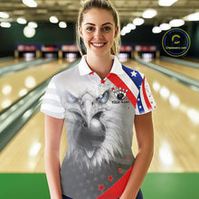 Load image into Gallery viewer, Red, White and Blue US Flag Eagle Bowling Shirts For Women Custom Patriotic Team Bowling Jersey NQS11632