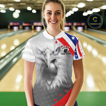 Load image into Gallery viewer, Red, White and Blue US Flag Eagle Bowling Shirts For Women Custom Patriotic Team Bowling Jersey NQS11632