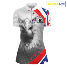 Load image into Gallery viewer, Red, White and Blue US Flag Eagle Bowling Shirts For Women Custom Patriotic Team Bowling Jersey NQS11632