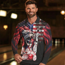Load image into Gallery viewer, Smoke American Flag Lion Bowling Polo, 1/4 Zip Shirts for Men Custom patriotic Team Bowling jerseys NQS9670