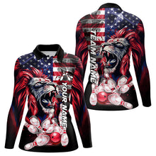 Load image into Gallery viewer, Smoke American Flag Lion Bowling Polo, 1/4 Zip Shirts for Women Custom patriotic Team Bowling jerseys NQS9670