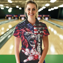 Load image into Gallery viewer, Smoke American Flag Lion Bowling Polo, 1/4 Zip Shirts for Women Custom patriotic Team Bowling jerseys NQS9670