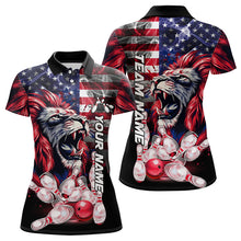Load image into Gallery viewer, Smoke American Flag Lion Bowling Polo, 1/4 Zip Shirts for Women Custom patriotic Team Bowling jerseys NQS9670