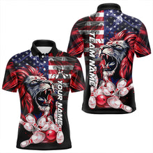 Load image into Gallery viewer, Smoke American Flag Lion Bowling Polo, 1/4 Zip Shirts for Men Custom patriotic Team Bowling jerseys NQS9670