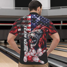 Load image into Gallery viewer, Smoke American Flag Lion Bowling Polo, 1/4 Zip Shirts for Men Custom patriotic Team Bowling jerseys NQS9670