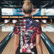 Load image into Gallery viewer, Smoke American Flag Lion Bowling Polo, 1/4 Zip Shirts for Women Custom patriotic Team Bowling jerseys NQS9670