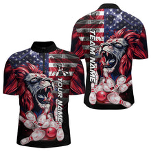 Load image into Gallery viewer, Smoke American Flag Lion Bowling Polo, 1/4 Zip Shirts for Men Custom patriotic Team Bowling jerseys NQS9670