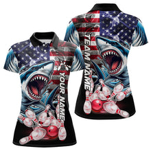Load image into Gallery viewer, Smoke American Flag Shark Bowling Polo, 1/4 Zip Shirts for Women Custom patriotic Team Bowling jerseys NQS9671