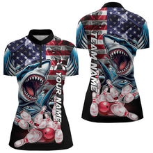 Load image into Gallery viewer, Smoke American Flag Shark Bowling Polo, 1/4 Zip Shirts for Women Custom patriotic Team Bowling jerseys NQS9671