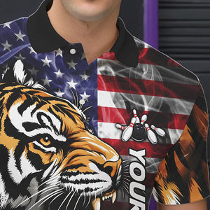 Smoke American Flag Tiger Bowling Polo, 1/4 Zip Shirts for Men Custom patriotic Team Bowling jerseys NQS9672