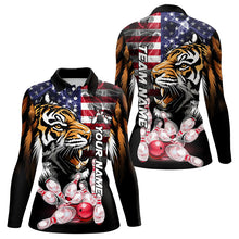 Load image into Gallery viewer, Smoke American Flag Tiger Bowling Polo, 1/4 Zip Shirts for Women Custom patriotic Team Bowling jerseys NQS9672