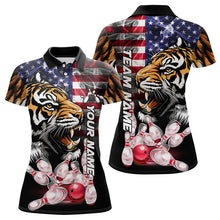 Load image into Gallery viewer, Smoke American Flag Tiger Bowling Polo, 1/4 Zip Shirts for Women Custom patriotic Team Bowling jerseys NQS9672