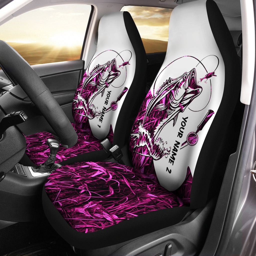 pink camo car seat and stroller set Bass Fishing pink camo Customize 3D car Seat Covers lovers Set of 2, car accessories, Fishing gifts NQS1628