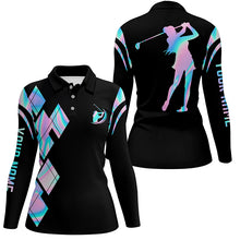 Load image into Gallery viewer, Black hologram Women golf polo shirts custom ladies golf shirt for women NQS5709