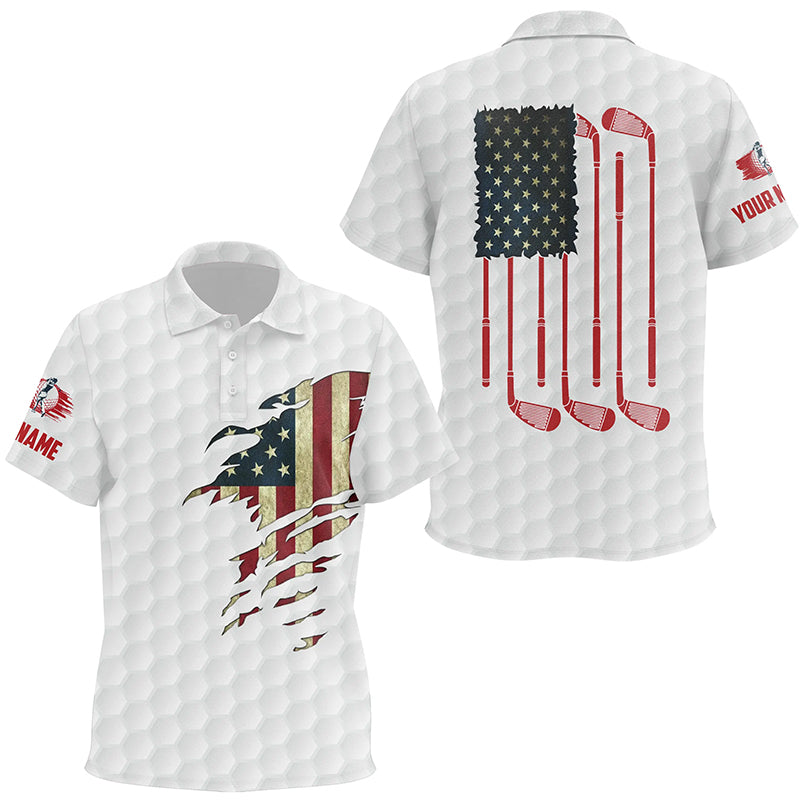 Kid golf polo shirts American flag patriot custom name vintage flag golf clubs golf outfit Kid NQS7806