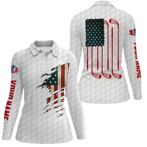 Womens golf polo shirts American flag patriot custom name vintage flag golf clubs golf shirt women NQS7806