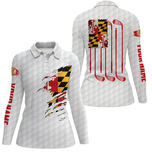 Womens golf polo shirts Maryland flag patriot custom name vintage flag golf clubs golf shirt women NQS7807