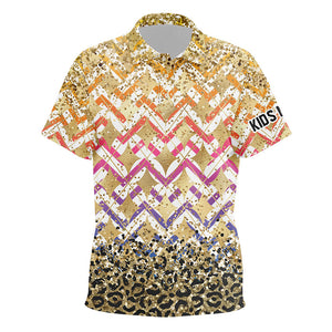 Yellow glitter leopard pattern Kid golf polo shirts custom team golf top for Kid NQS7814