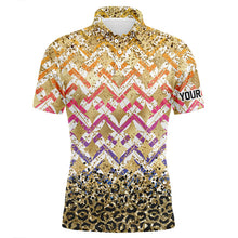 Load image into Gallery viewer, Yellow glitter leopard pattern Mens golf polo shirts custom team golf top for men NQS7814